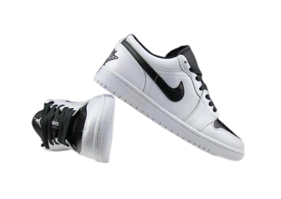 נעלי נייק-NIKE AIR JORDAN 1 LOW -WHITE-BLACK LOGO