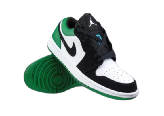 נעלי נייק-NIKE AIR JORDAN 1 LOW -WHITE-GREEN-BLACK LOGO