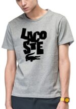 לקוסט-LACSOTE TSHIRT DESGIN MEN SHORT - Gray & Black Logo