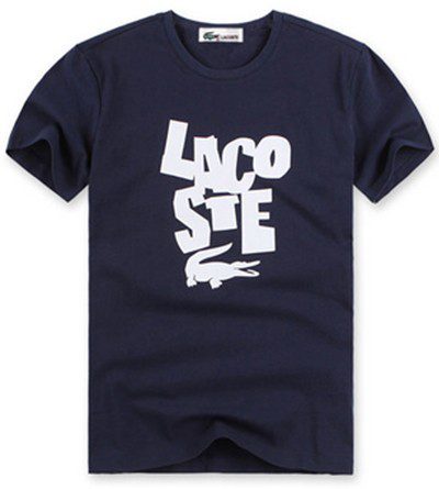 לקוסט-LACSOTE TSHIRT DESGIN MEN SHORT - Navy Blue & White Logo