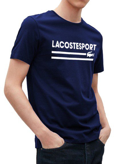 לקוסט-LACSOTE TSHIRT DESGIN MEN SHORT - Navy Blue & White Logo