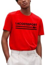 לקוסט-LACSOTE TSHIRT DESGIN MEN SHORT - Red & Black Logo