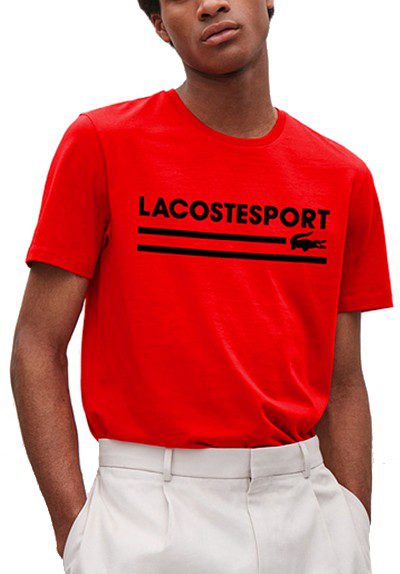 לקוסט-LACSOTE TSHIRT DESGIN MEN SHORT - Red & Black Logo