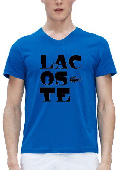 לקוסט-LACSOTE TSHIRT MEN V NECK DESGIN SHORT - BLUE