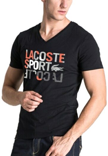 לקוסט-LACSOTE TSHIRT MEN V NECK DESGIN SHORT - Black