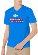 לקוסט-LACSOTE TSHIRT MEN V NECK DESGIN SHORT - Blue