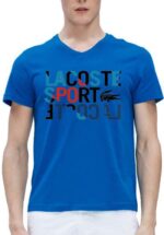 לקוסט-LACSOTE TSHIRT MEN V NECK DESGIN SHORT - Blue