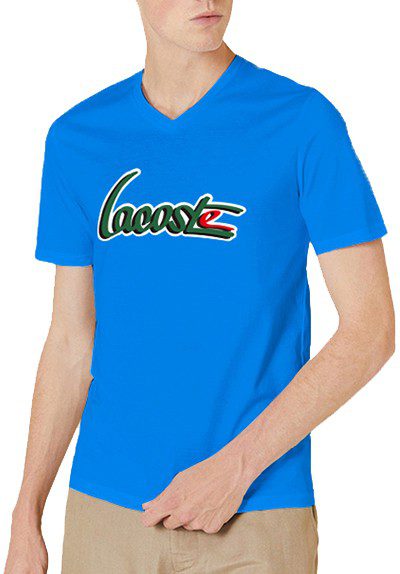 לקוסט-LACSOTE TSHIRT MEN V NECK DESGIN SHORT - Blue