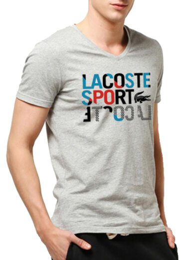 לקוסט-LACSOTE TSHIRT MEN V NECK DESGIN SHORT - Gray