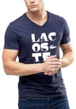 לקוסט-LACSOTE TSHIRT MEN V NECK DESGIN SHORT - NAVY BLUE
