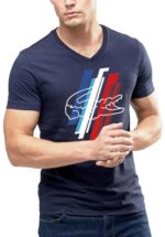 לקוסט-LACSOTE TSHIRT MEN V NECK DESGIN SHORT - Navy Blue