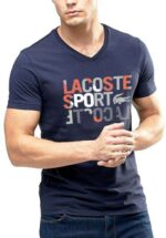לקוסט-LACSOTE TSHIRT MEN V NECK DESGIN SHORT - Navy Blue