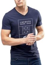 לקוסט-LACSOTE TSHIRT MEN V NECK DESGIN SHORT - Navy Blue