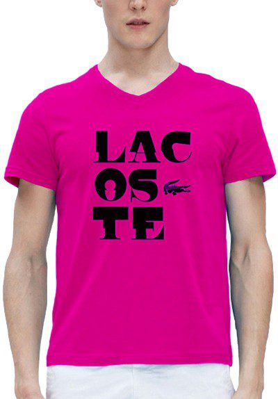 לקוסט-LACSOTE TSHIRT MEN V NECK DESGIN SHORT - PINK