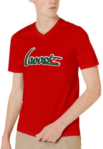 לקוסט-LACSOTE TSHIRT MEN V NECK DESGIN SHORT - Red