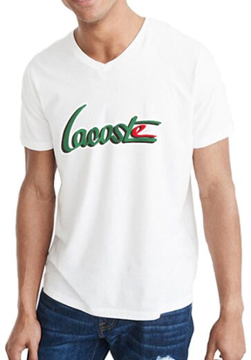 לקוסט-LACSOTE TSHIRT MEN V NECK DESGIN SHORT - White