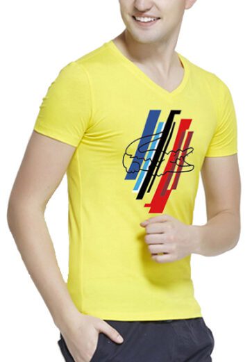 לקוסט-LACSOTE TSHIRT MEN V NECK DESGIN SHORT - Yellow