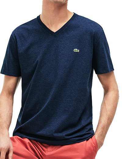 לקוסט-LACSOTE TSHIRT MEN V NECK SHORT - Navy Blue