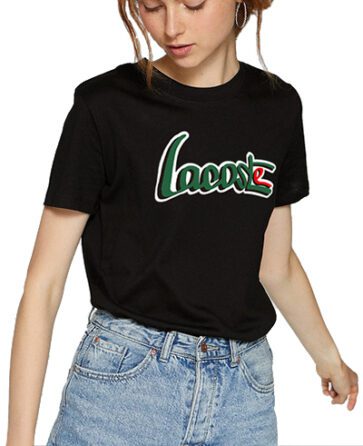 לקוסט-LACSOTE TSHIRT WOMEN DESGIN SHORT - BLACK