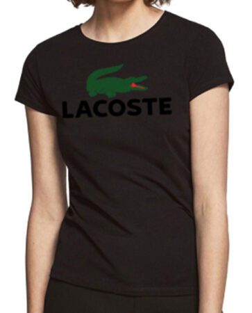 לקוסט-LACSOTE TSHIRT WOMEN DESGIN SHORT - BLACK