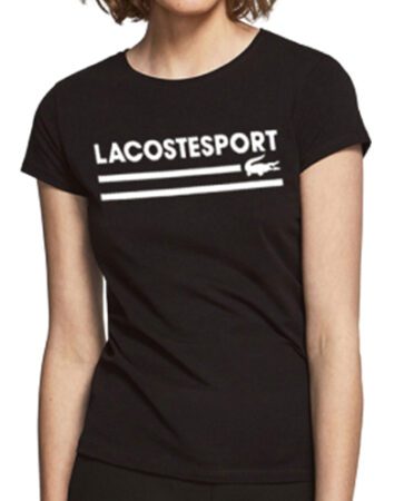 לקוסט-LACSOTE TSHIRT WOMEN DESGIN SHORT - BLACK