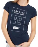 לקוסט-LACSOTE TSHIRT WOMEN DESGIN SHORT - NAVY BLUE