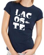 לקוסט-LACSOTE TSHIRT WOMEN DESGIN SHORT - NAVY BLUE