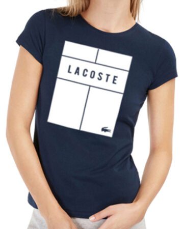 לקוסט-LACSOTE TSHIRT WOMEN DESGIN SHORT - NAVY BLUE