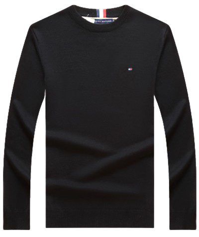 טומי הילפיגר-TOMMY TSHIRT MEN'S LONG CREW NECK- Black