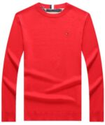 טומי הילפיגר-TOMMY TSHIRT MEN'S LONG CREW NECK- Red