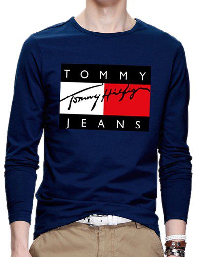 טומי הילפיגר-TOMMY TSHIRT MEN LONG - Nave-Blue