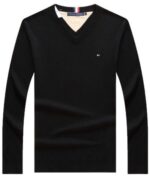 טומי הילפיגר-TOMMY TSHIRT MEN'S LONG V - Black