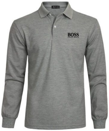 בוס-HUGO BOSS MEN'S LONG POLO - GRAY