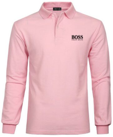 בוס-HUGO BOSS MEN'S LONG POLO - LIGHT PINK