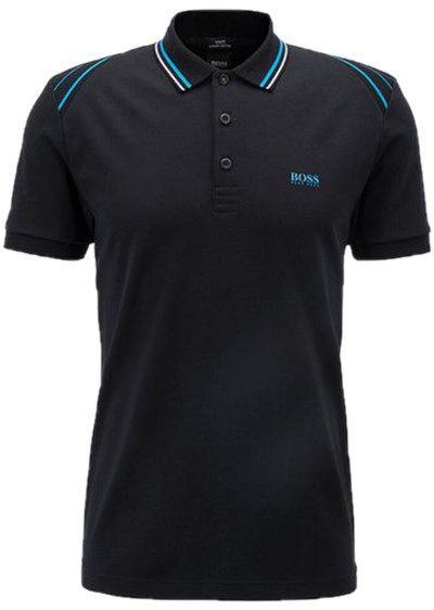 בוס-HUGO BOSS POLO TSHIRT MEN'S - Black & Blue White Border – תמונה 3