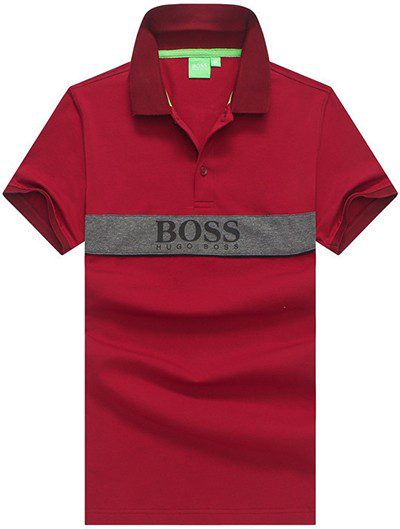 בוס-HUGO BOSS POLO TSHIRT MEN'S - Fire Brick & Gray