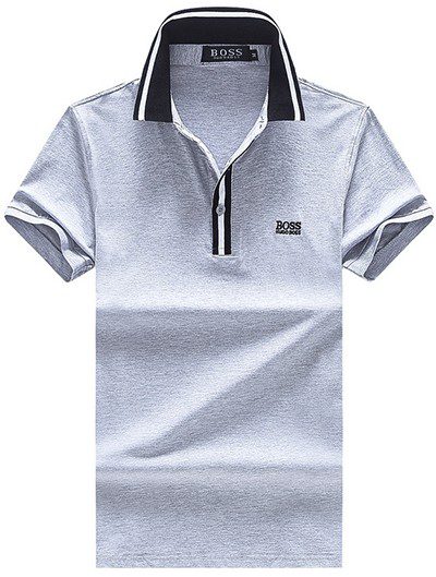 בוס-HUGO BOSS POLO TSHIRT MEN'S - Gray & Black White Border