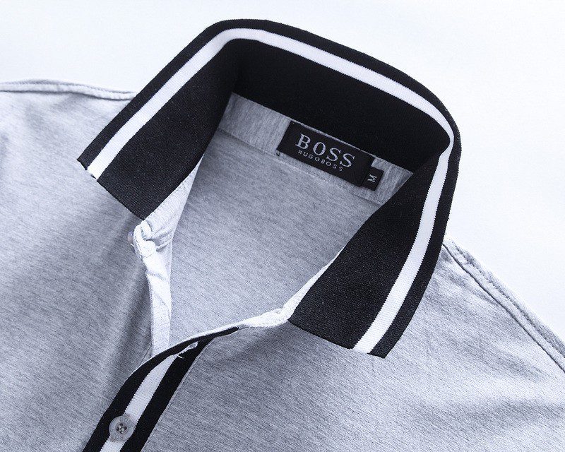 בוס-HUGO BOSS POLO TSHIRT MEN'S - Gray & Black White Border – תמונה 5