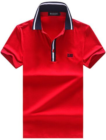 בוס-HUGO BOSS POLO TSHIRT MEN'S - Red & Black White Border