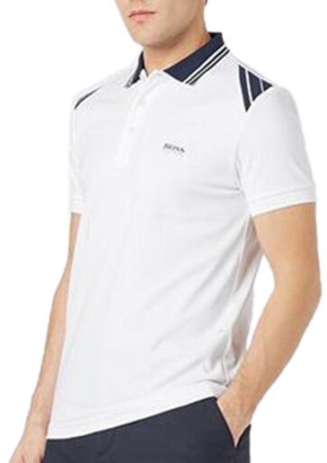 בוס-HUGO BOSS POLO TSHIRT MEN'S - White & Navy Blue