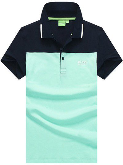 בוס-HUGO BOSS POLO TSHIRT MEN'S - Navy Blue & Water Leaf