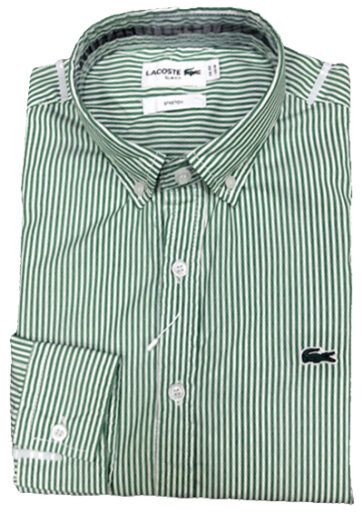 לקוסט-LACOSTE LONG MEN SHIRT - GREEN & WHITE