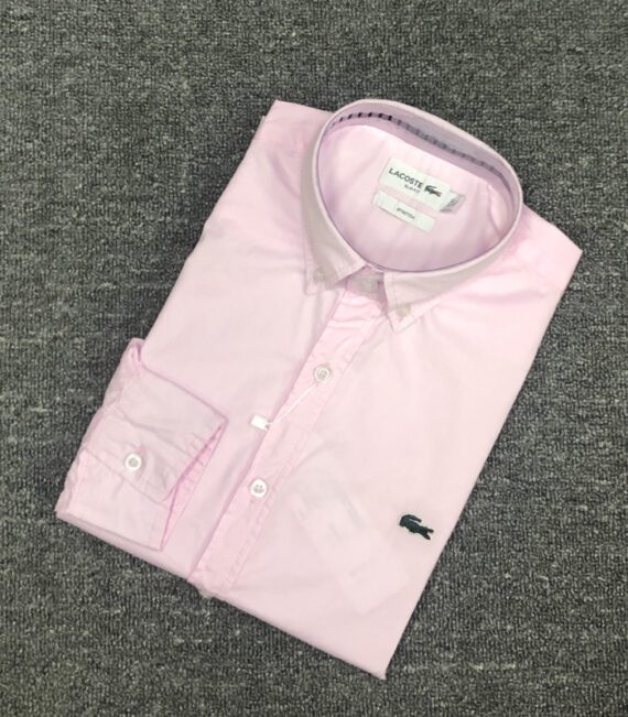 לקוסט-LACOSTE LONG MEN SHIRT - LIGHT PINK
