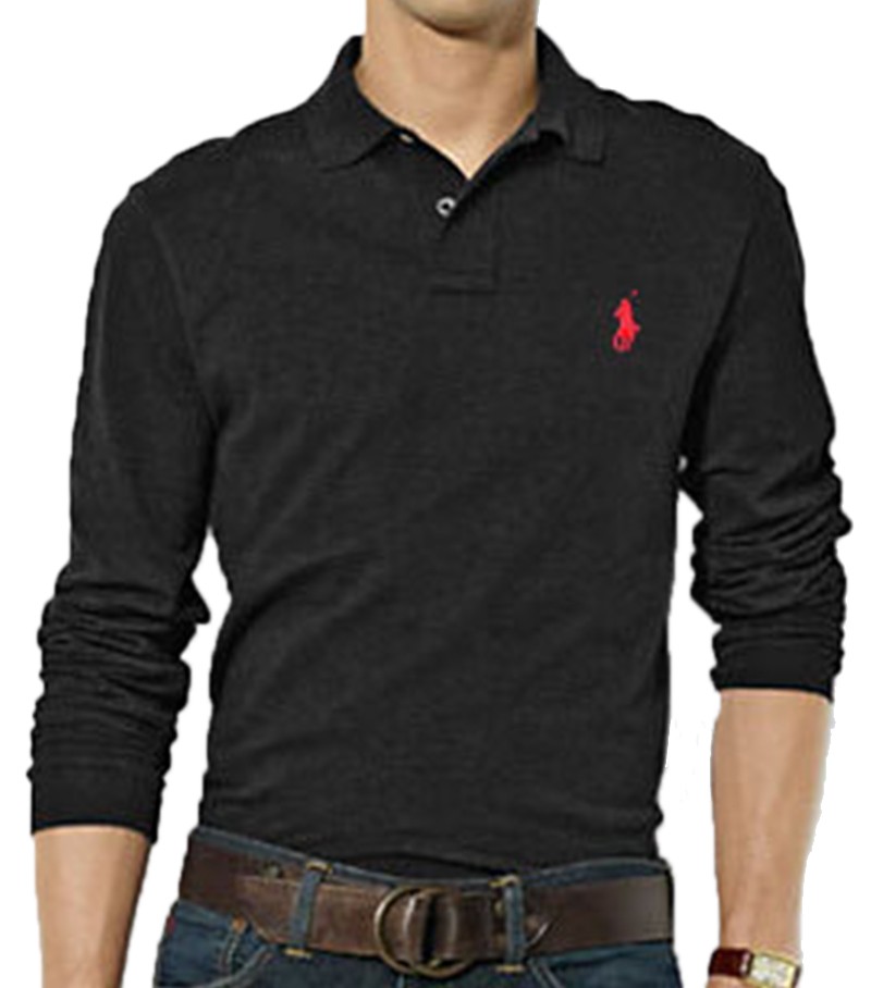 ראלף לורן-RALPH LAUREN POLO TSHIRT MEN'S LONG - BLACK