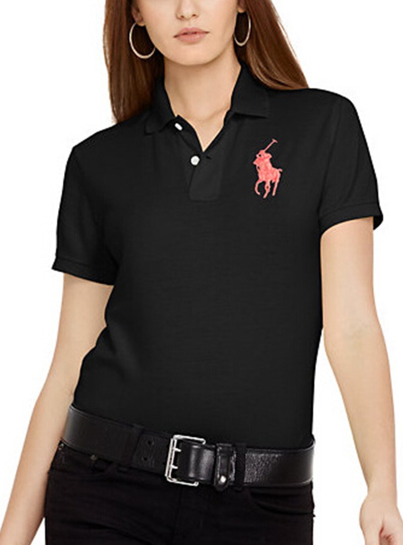 ראלף לורן-RALPH LAUREN POLO TSHIRT SHORT WOMEN - Black & Pink Logo