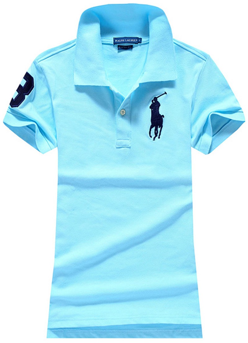 ראלף לורן-RALPH LAUREN POLO TSHIRT SHORT WOMEN - Blizzard Blue & Black Logo