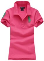 ראלף לורן-RALPH LAUREN POLO TSHIRT SHORT WOMEN - Dark Pink & Green Logo