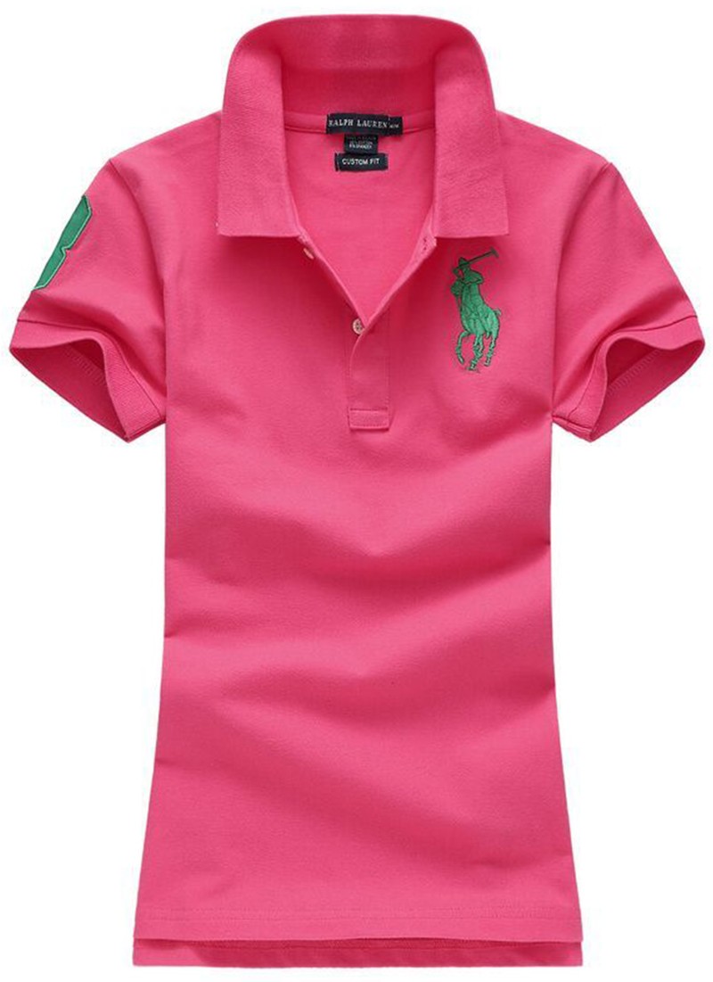 ראלף לורן-RALPH LAUREN POLO TSHIRT SHORT WOMEN - Dark Pink & Green Logo