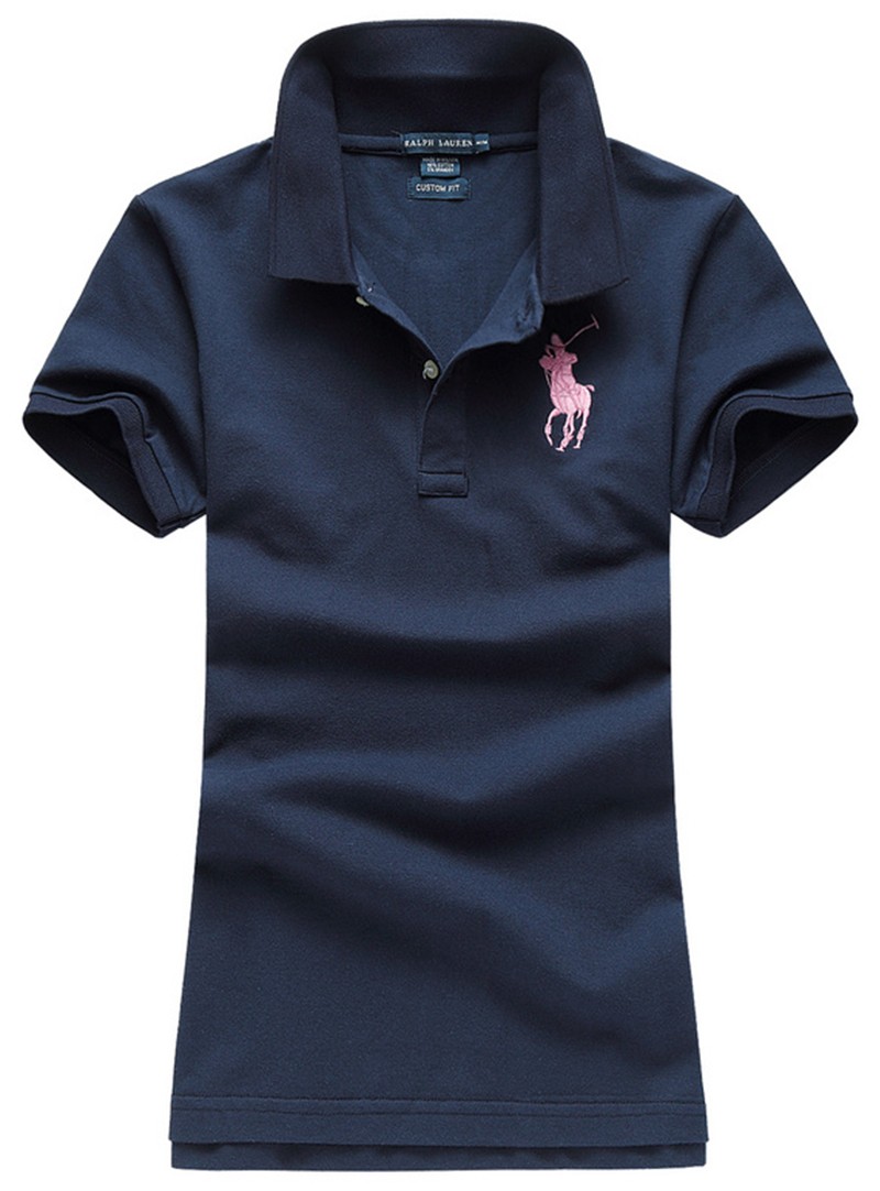 ראלף לורן-RALPH LAUREN POLO TSHIRT SHORT WOMEN - Nave Blue & Pink Logo