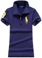 ראלף לורן-RALPH LAUREN POLO TSHIRT SHORT WOMEN - Nave Blue & Yellow Logo